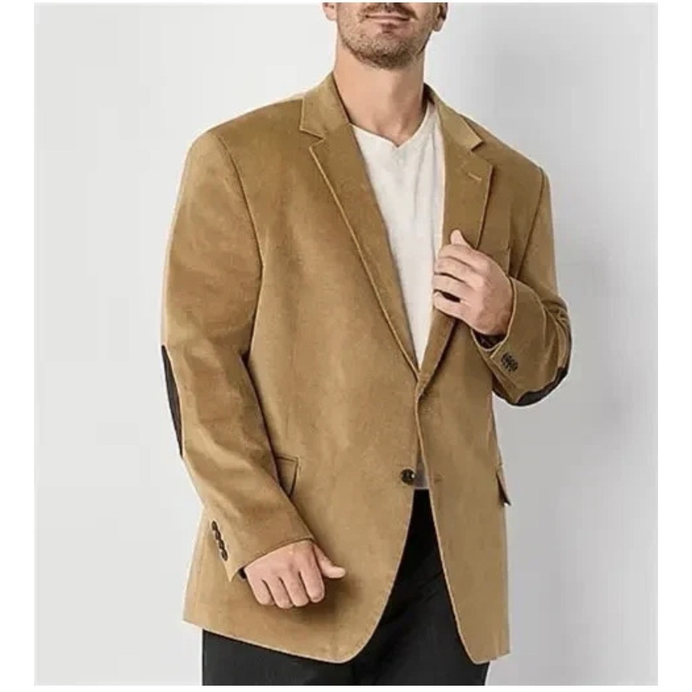 Stafford-Corduroy Stretch Classic Elbow Patch Sport  Coat Jacket 42 Reg Biege